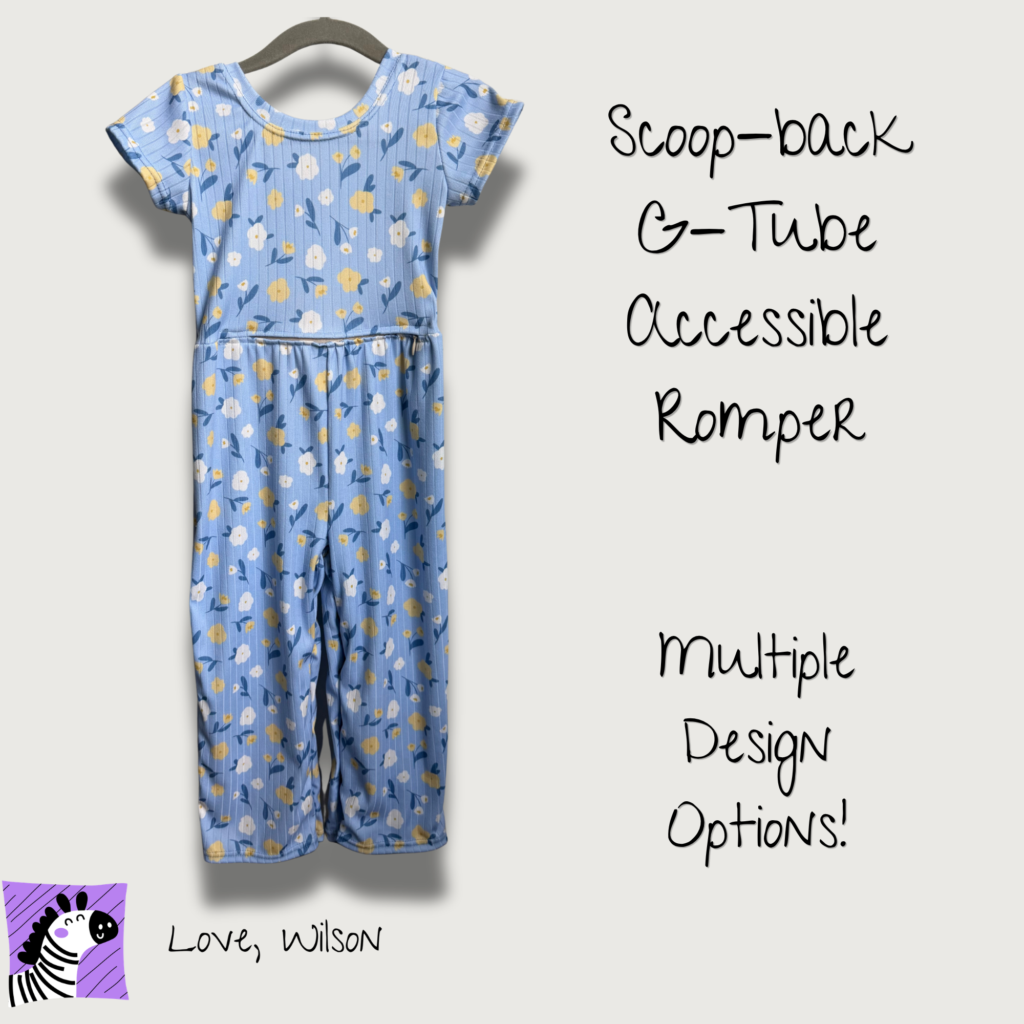 Girls G-Tube Accessible Romper (Floral Fabric Choices)