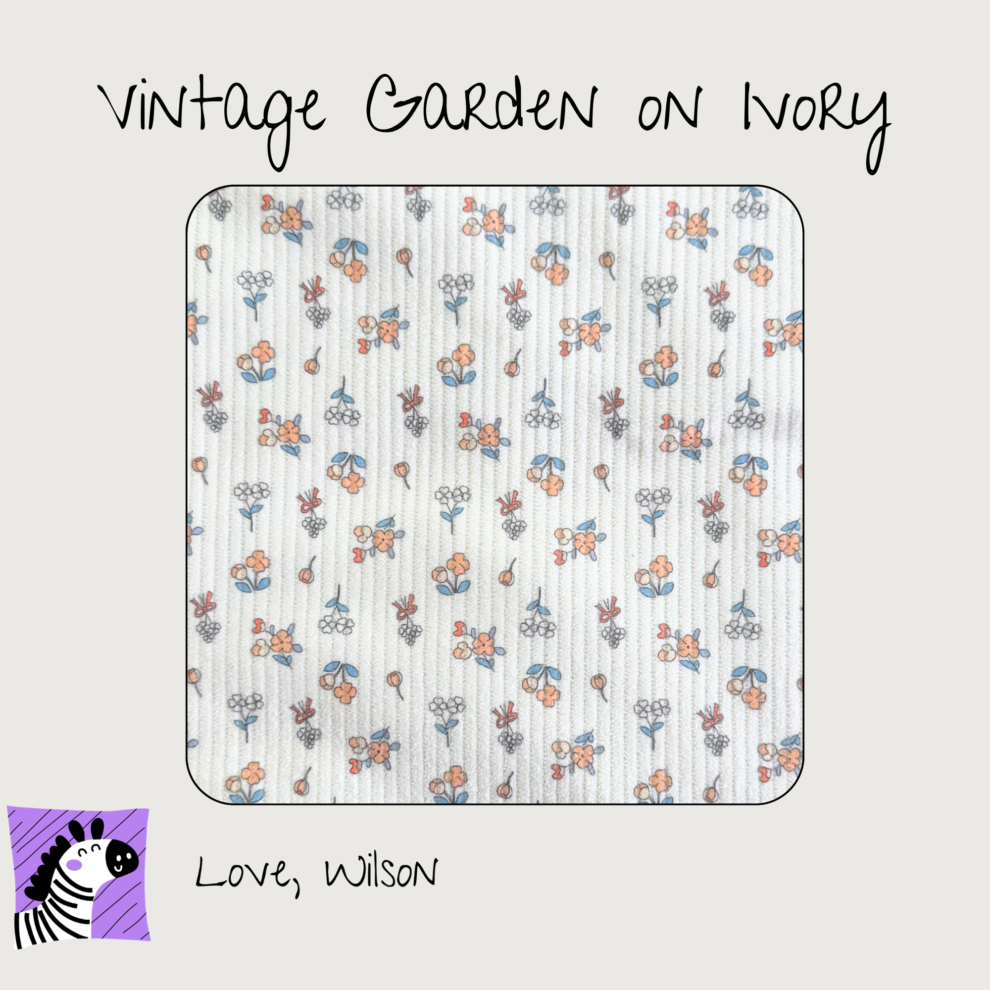 Vintage Garden on Ivory Corduroy Booties - Size A-H