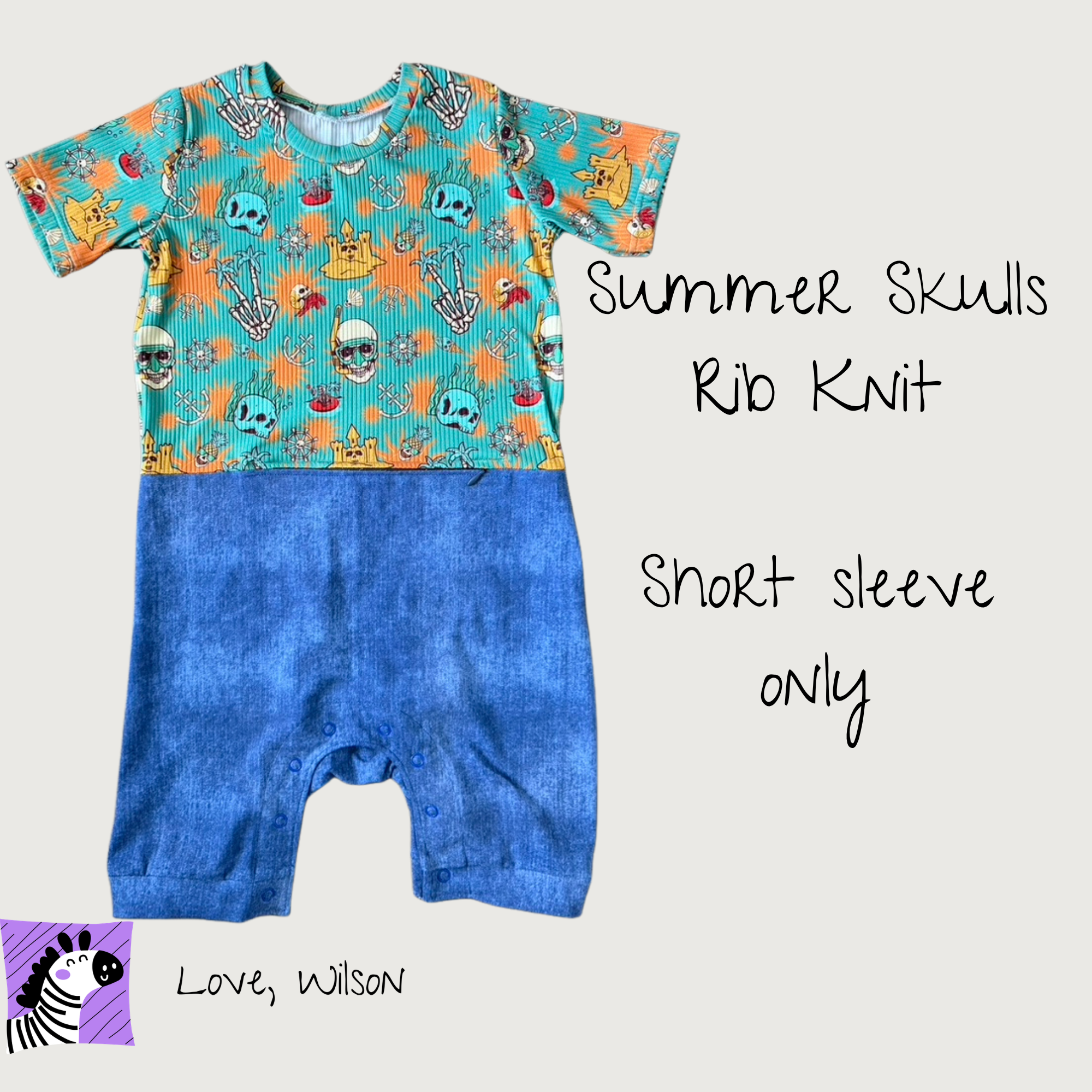 Summer Skulls - G-Tube Accessible Romper (Short Sleeve Only)