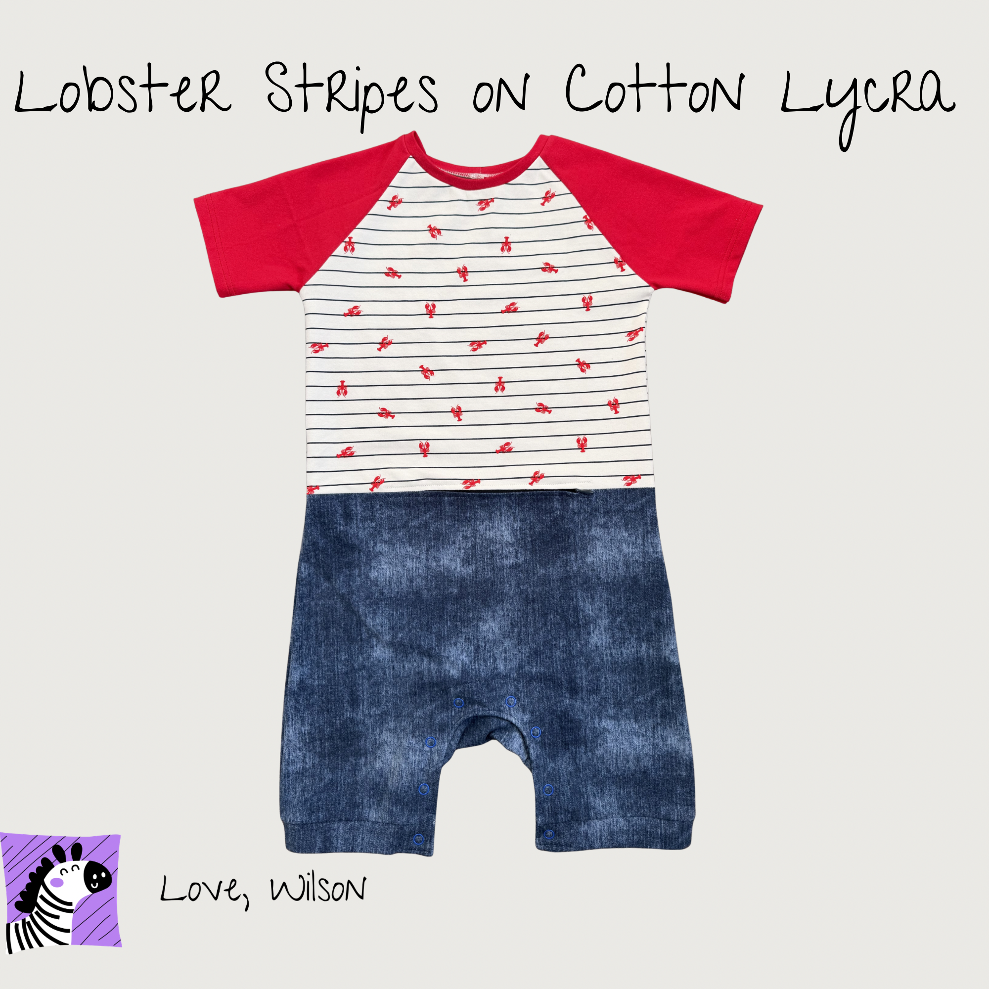 Lobster Stripe - G-Tube Accessible Romper (Two Styles Available)
