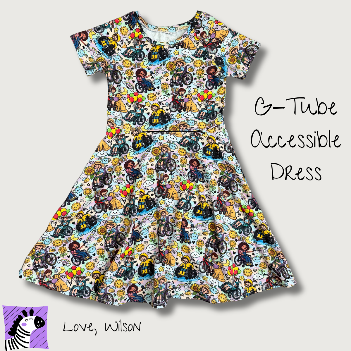 Girls G-Tube Accessible Dress - Size 5+ (Multiple Misc Fabric Choices)