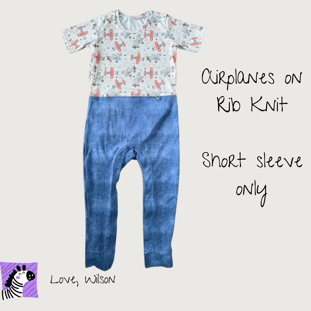 Heart Planes - G-Tube Accessible Romper (Short Sleeve Only)