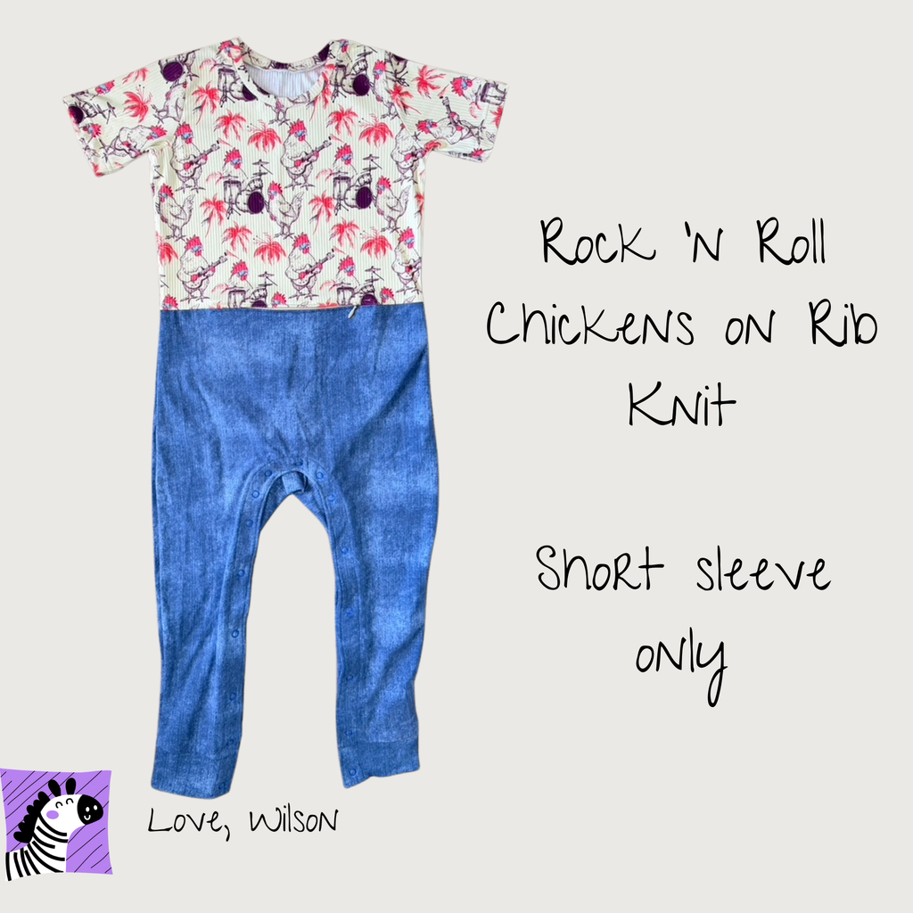 Rock 'n Roll Chickens - G-Tube Accessible Romper (Short Sleeve Only)