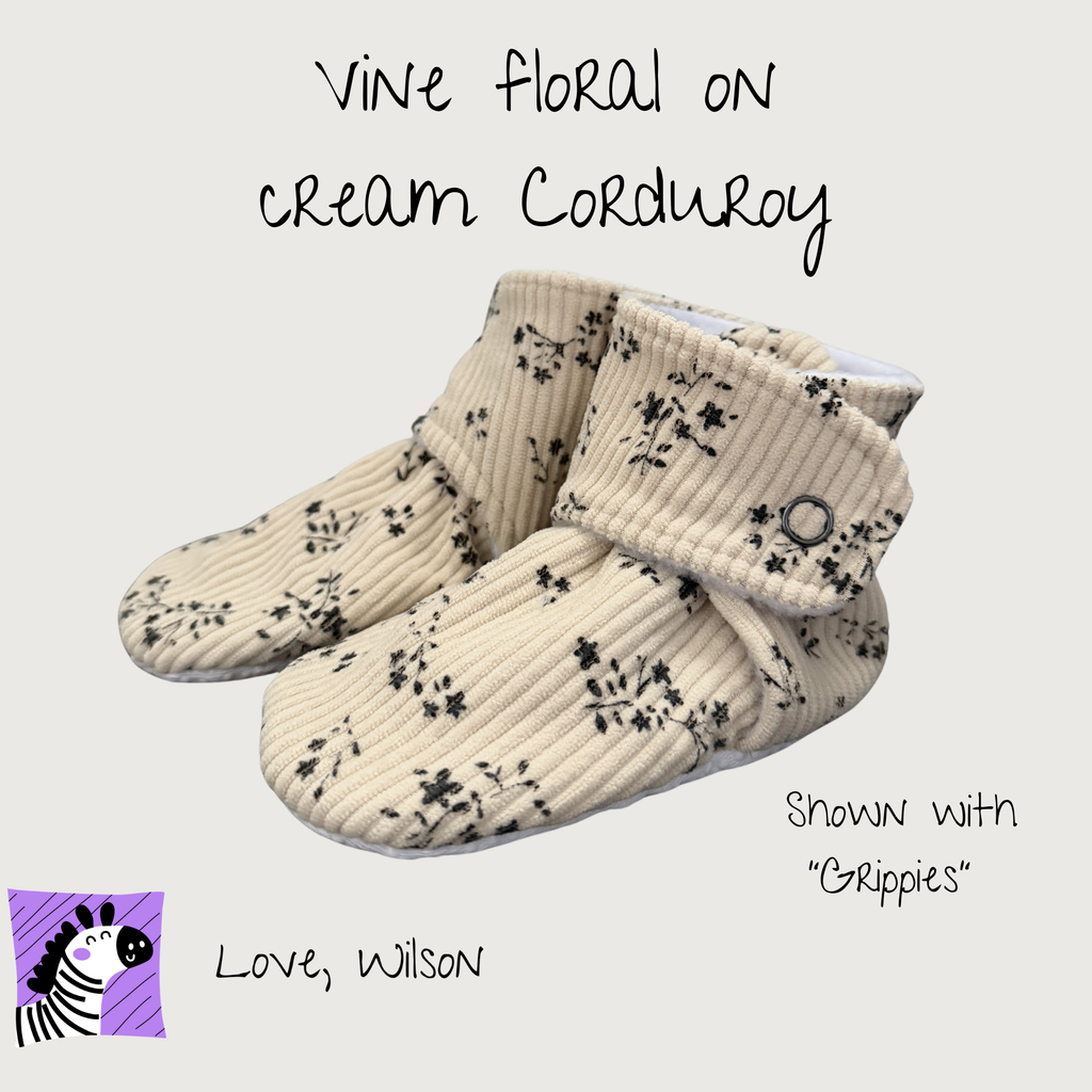 Vine Floral on Cream Corduroy Booties - Size M-P